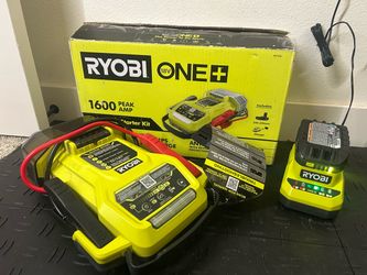 RYOBI ONE+ 18V Cordless 1600A Jump Starter with LED Work Light Kit with 2.0 Ah Battery and Charger