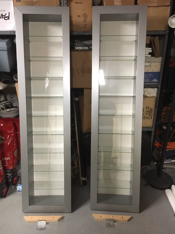 Rare Ikea Bertby Floating Silver Color, Wall Mounted Display Cabinets With Glass Doors Ikea