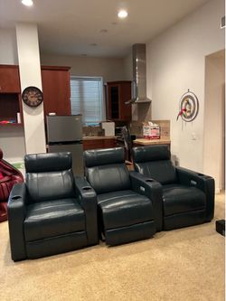 Abbyson Leather 3-Piece Power Reclining Theater Seating - Navy