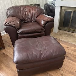 Leather Arm Chair and Ottoman 