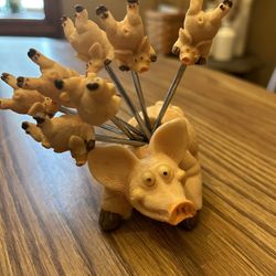 Piggy pig appetizer forks with holder