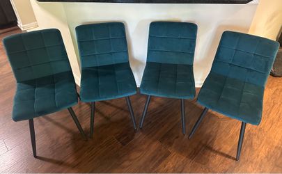 Set of 4 Velvet Upholstered Tufted Dining Chairs with Metal Legs Teal/Blue/Green