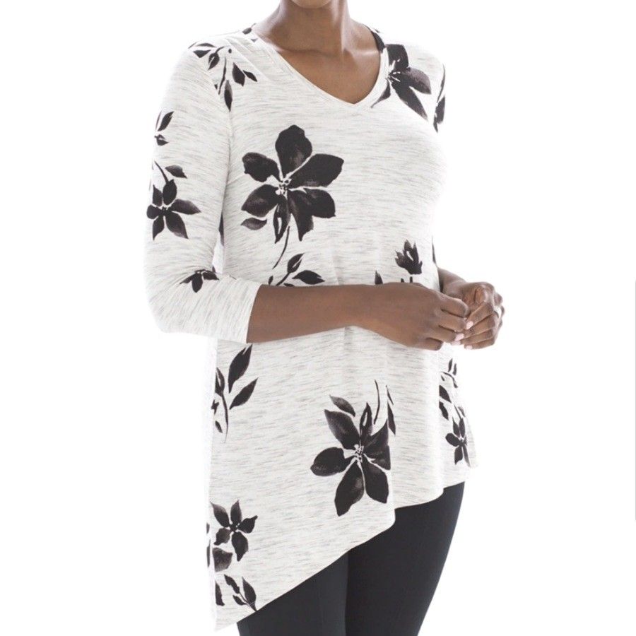 Grey Floral Asymmetrical Tunic Tee