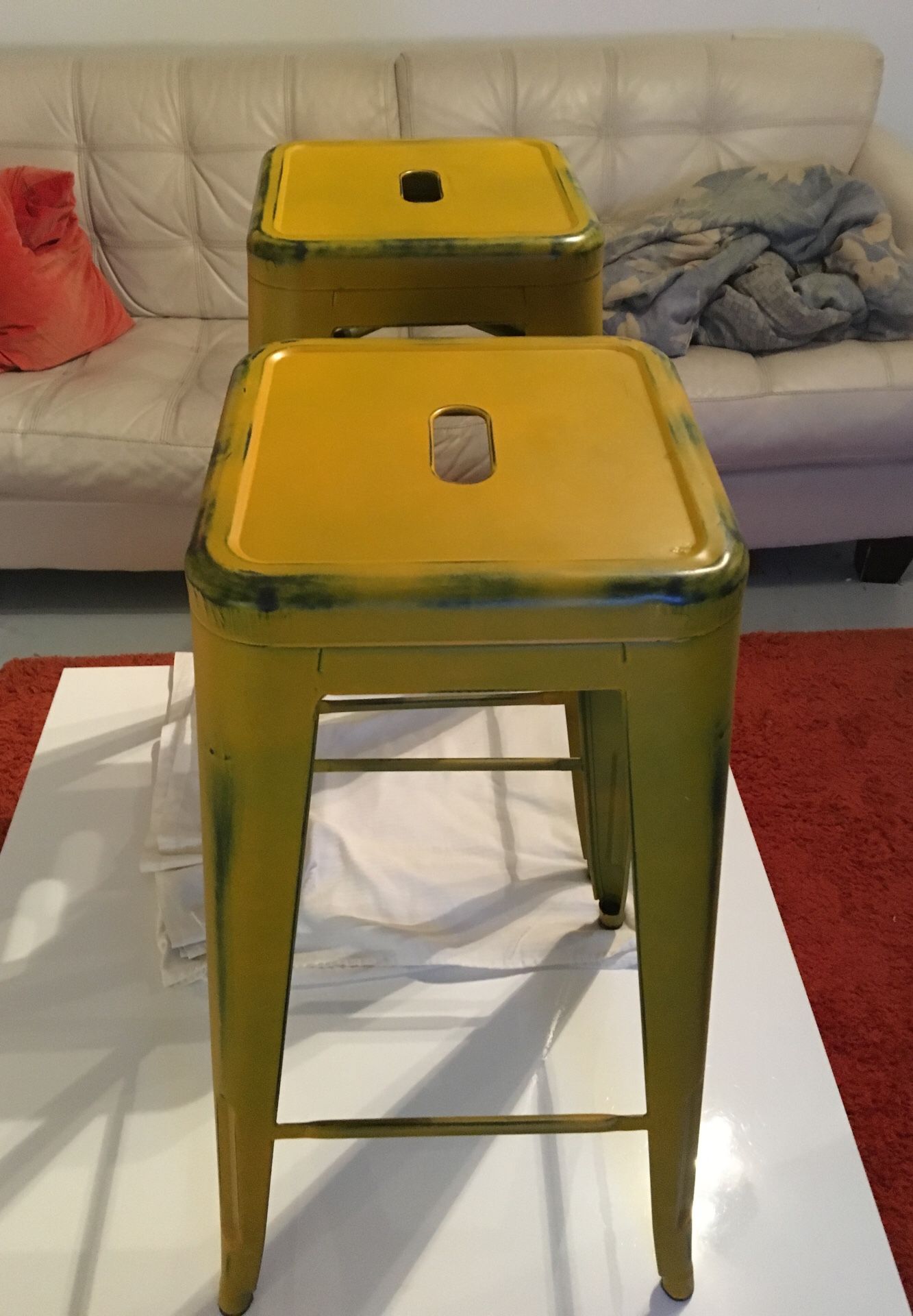 Flash Furniture 30” high backless distressed yellow indoor/outdoor barsools (2)