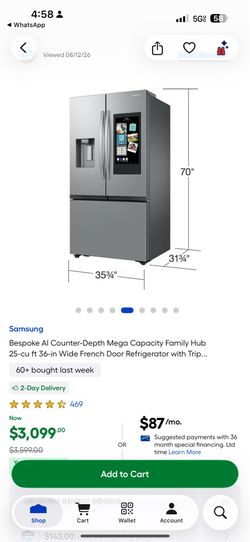NEW Samsung Bespoke Family Hub 25 Cu. Ft. Smart Refrigerator with Touchscreen