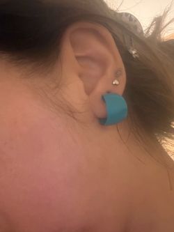 Blue half moon earring with post