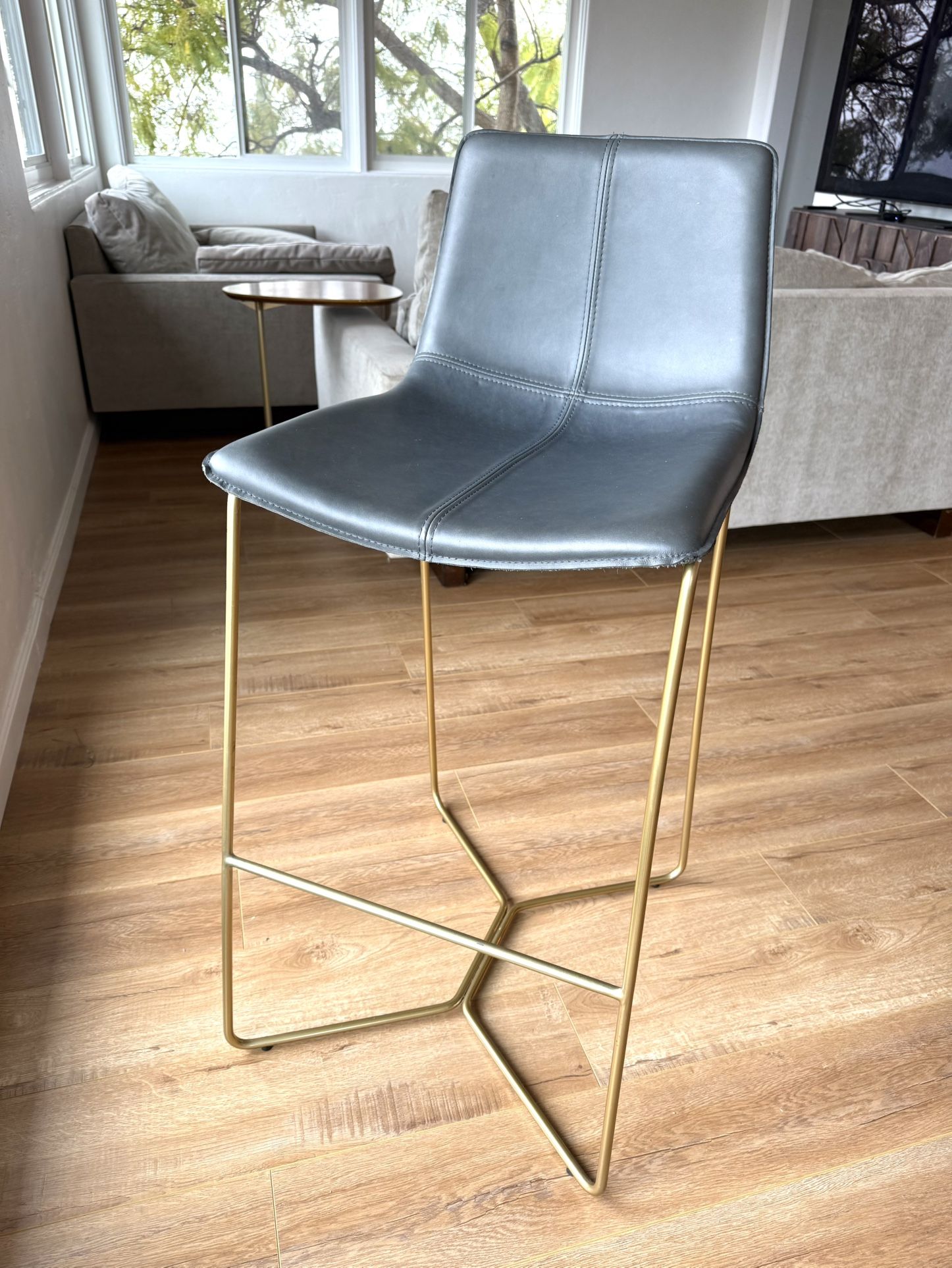 West Elm Slope Leather Bar Counter Stool Navy