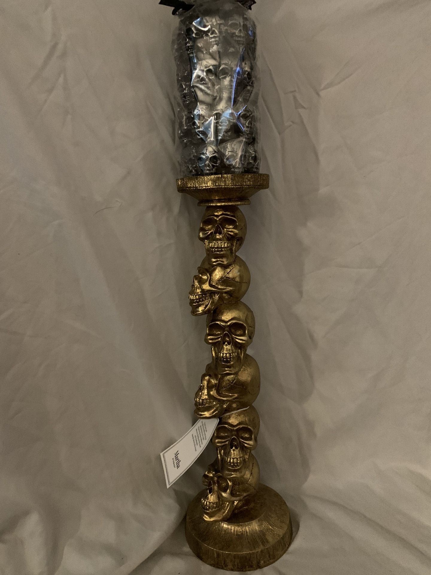 Martha Stewart Tall Skull Pillar Candle Stand + Free Gift