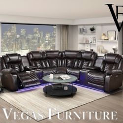 Power Reclining Sectional with Consoles, Speakers, Subwoofer and LED Lighting ✨️Low in Stock, please call