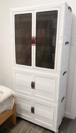 White Plastic Wardrobe Storage Cabinet for Kids