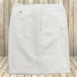 Calvin Klein Linen Skirt w/Liner Slit Back White 100% Linen Size 8 Women’s