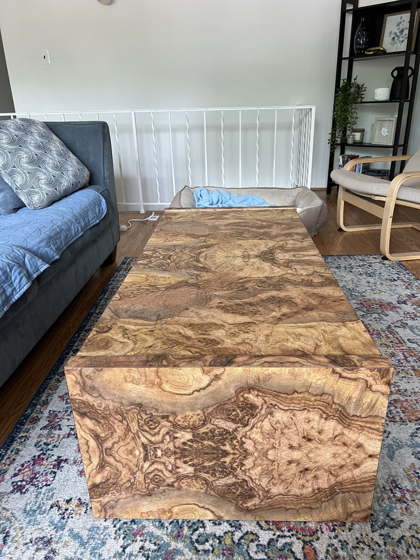 Burl Wood Laminate Waterfall Coffee Table