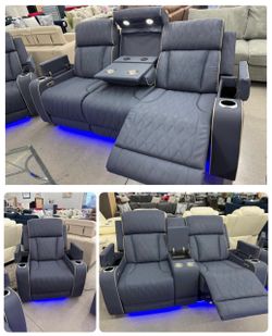Power Recliner Loveseat with Console and LED Lighting