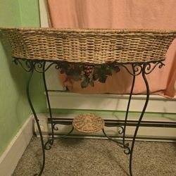 Wicker And Metal Plant Stand