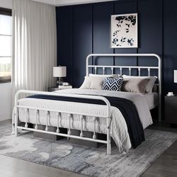 Queen Size Metal Platform Bed Frame Mattress Foundation with Victorian Style Iron-Art Headboard/Footboard/Under Bed Storage/No Box Spring Needed/Queen