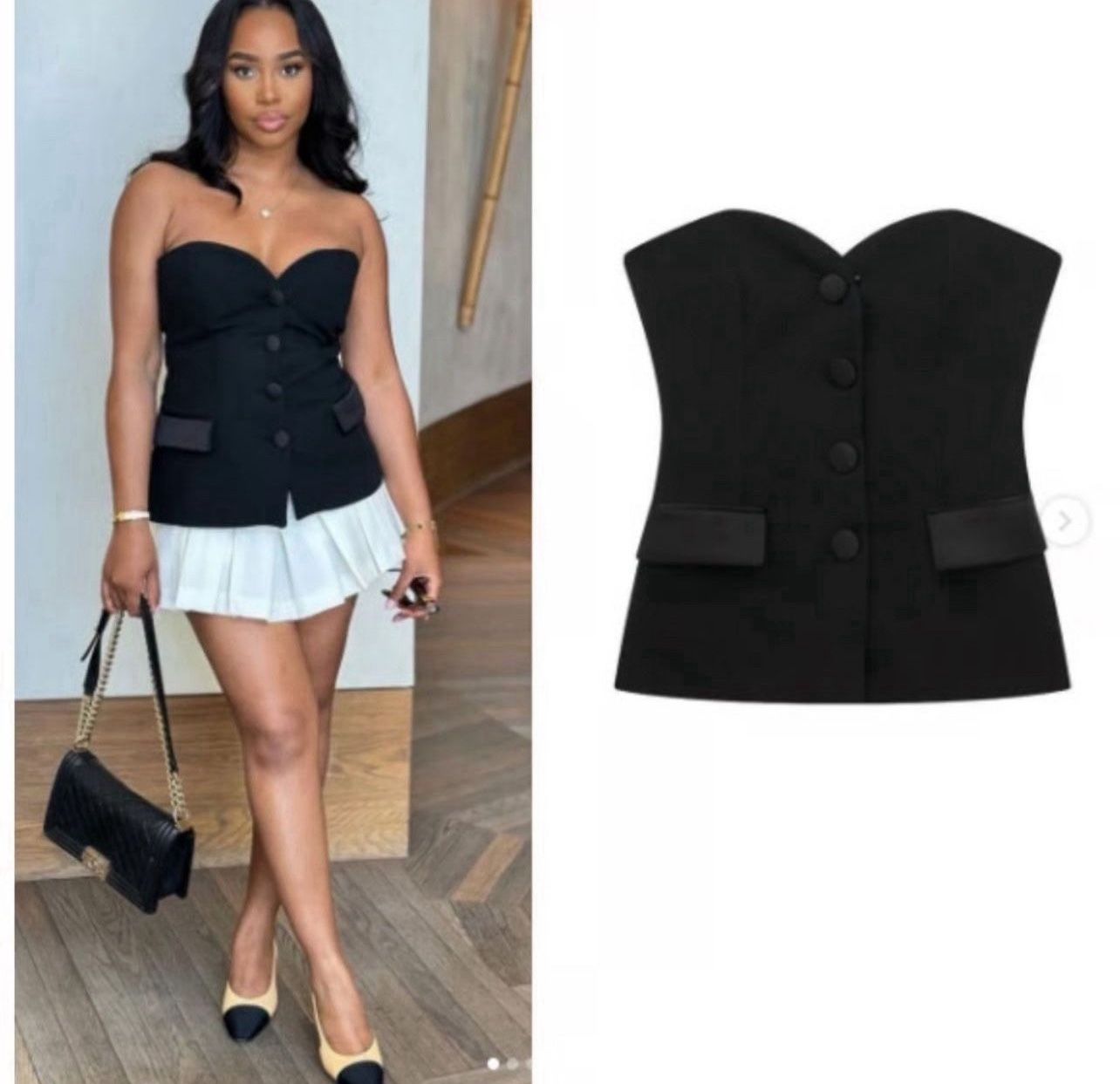 ZARA SATIN COMBINATION TUXEDO BUSTIER TOP Size L