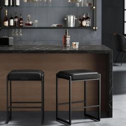 Bar Stools Set of 2, Counter Height Bar Stools, Synthetic Leather with Stitching🌟🌟☝️☝️☝️☝️