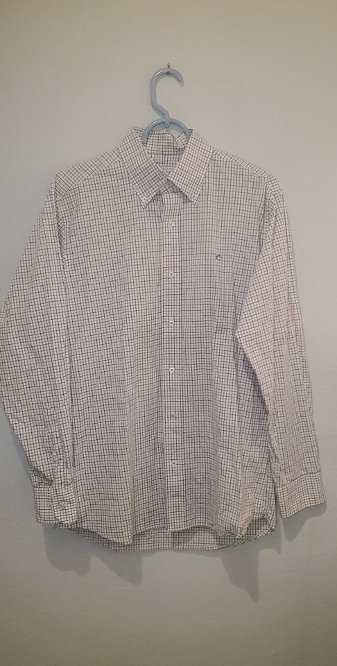 Plaid Southern Tide Button Up (White With Brown And Beige) Cotton And Elastane - Medium