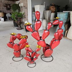 Red Metal Nopal Cactus (Yard Art) Clay Pots, Talavera Planters,Plants, Pottery