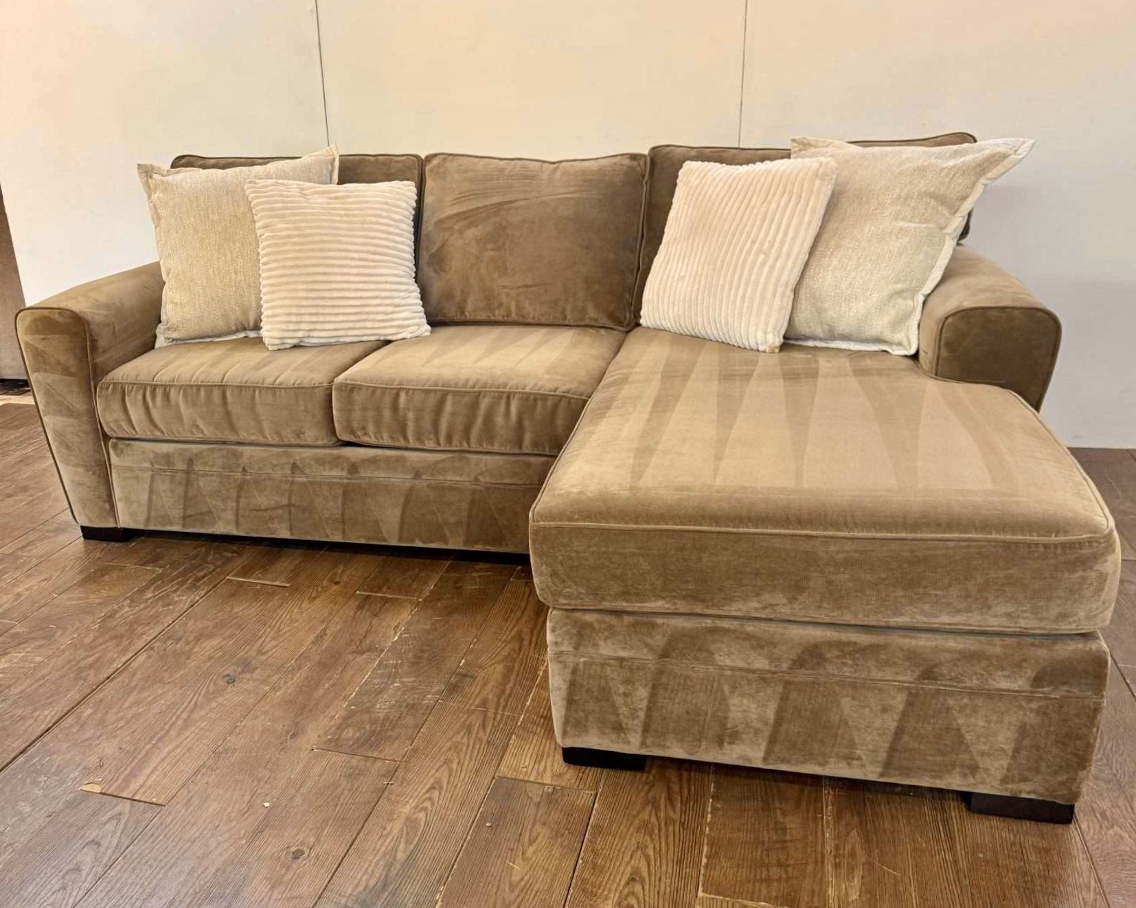 Taupe Chenille Raymour & Flanigan Artemis II 96” by 66" 2pc Sectional Sofa with RAF Chaise