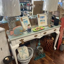 Unique Beautiful Coastal Style Solid Wood Entry Way Table or Console Table or Desk Beachy White