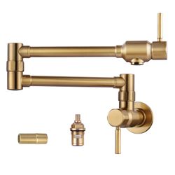 Solid Brass Wall Mounted Pot Filler Faucet with Double Joint Swing Arms, Commercial Kitchen Pot Faucet in Gold