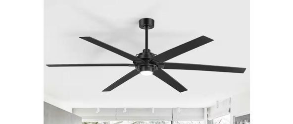Breezary Nathaniel 72 in. 6 Speeds Industrial Black Ceiling Fan with Color-Changing LED Light and Remote NEW