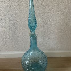 Empoli Italian Vintage Blue Hobnail Glass Decanter Genie Bottle
