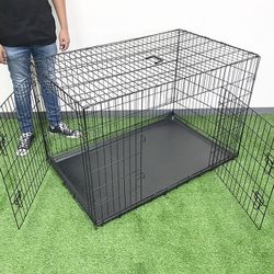 (New in box) $65 Folding 48” Dog Cage 2-Door Pet Crate Kennel w/ Tray 48”x29”x32” 