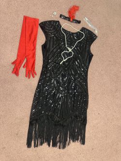 New 3xl black sequin beaded fringe flapper dress costume gown accessories cockta 