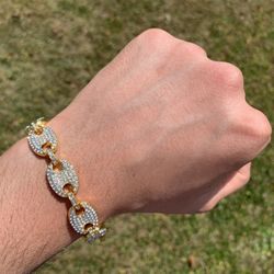 14k Gold Plated Iced Figaro Bracelet 13mm 8” Premium Bracelet Box Clasp