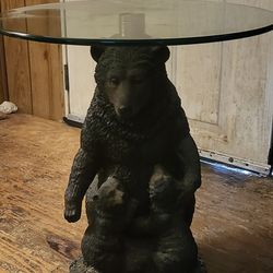 BEAR GLASS TOP SIDE TABLE
