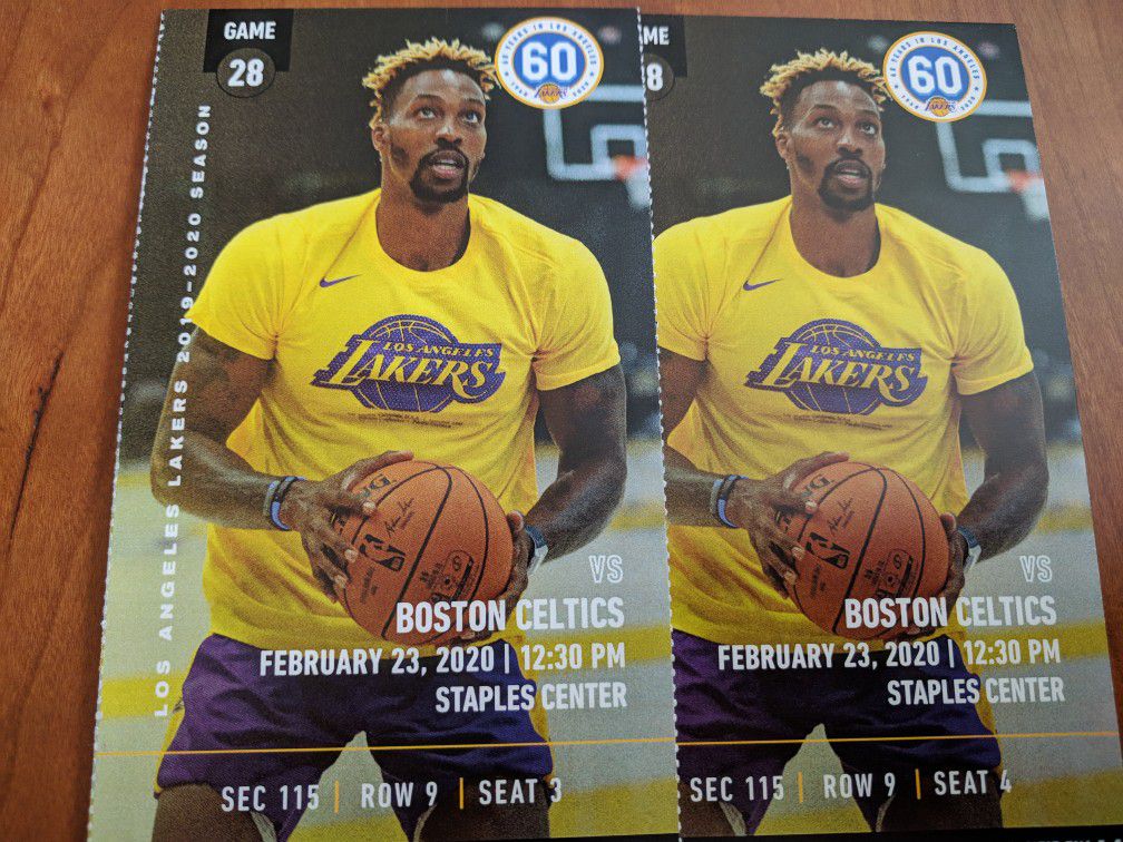 2 tickets Lakers vs. Celtics Section 115, Row 9