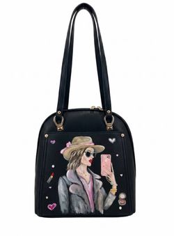 Black Hand-Painted Fashionista Crossbody Bag