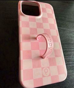 iPhone 16 pro max pink checkered print loopy case