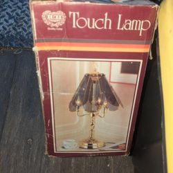 VINTAGE TOUCH LAMP BRASS W SMOKED GLASS 