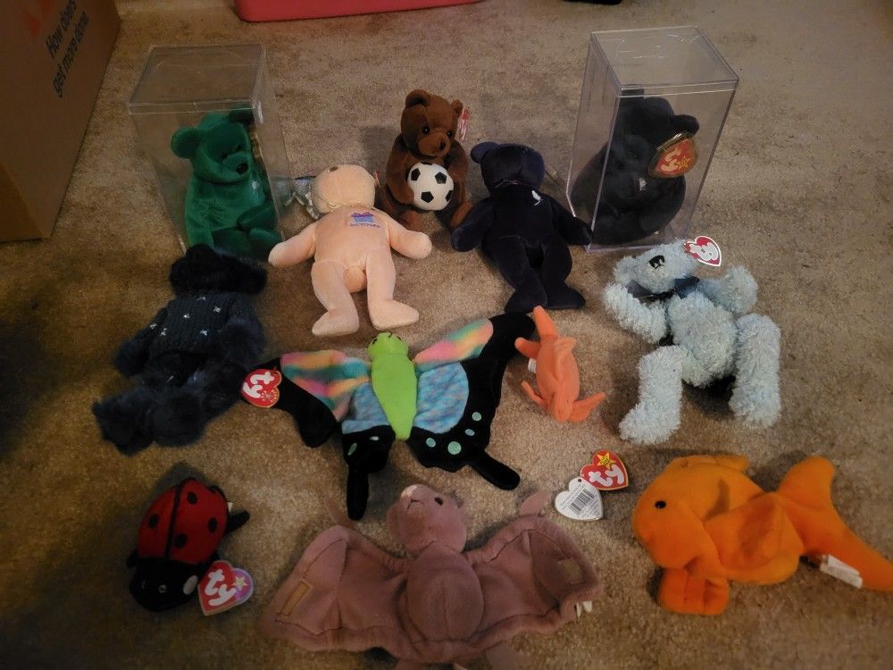 Set Of 12 Assorted TY Beanie Babies, Etc.