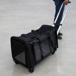New In Box  25x14x14 Inch Tall Bag Detachable Dolly Rolling Pet Dog Cat Carrier Travel Duffle Bag Breathable Mesh Screen Doors 