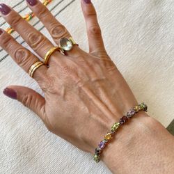 Vintage 925 Sterling Silver Multi Gemstone Tennis Bracelet 