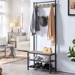 73" Metal Hall Tree with Shoe Storage Bench