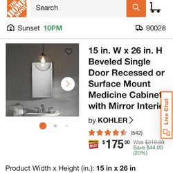 NIB Kohler 26” X 15” Medicine Cabinet