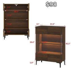 ✌️ Walnut Glass Bookcase Bookshefl w/Cabinet Storage LED Display Shelves Bathroom or Living Room - 31.5"x45.3”