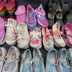 Girls Shoe Bundle: 15 Pairs – Boots, Rain Boots, Skechers, Princess/Frozen Sizes 9–11 & (EU 27–30)