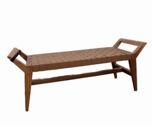 Cove bench teak and leather like new, delivery available