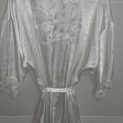 ATP9 Intimates White Statin Blue Bride Embroidered Belted Beling Size M