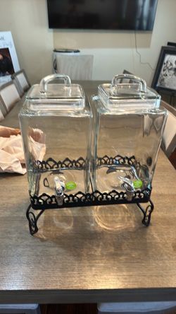 Dual Glass Beverage Dispensers with Metal Stand
