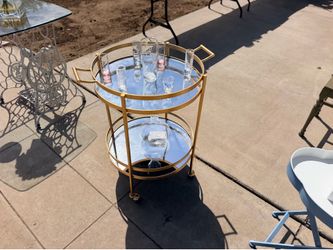 Gold Two-Tier Round Bar Car also vintage Chic custom furniture pieces too