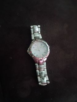 Silver and Pink Analog Wristwatch