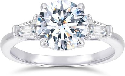  14K White Gold 2CT Round Moissanite 3-Stone Ring