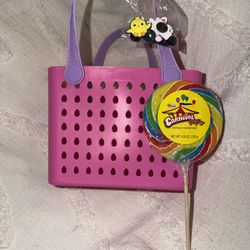 Pink Easter Basket Bag with Charms , free Lollipop